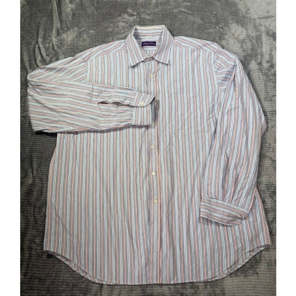 Ralph Lauren Purple Label Mens XL Striped Button Down Shirt Blue Orange Italy